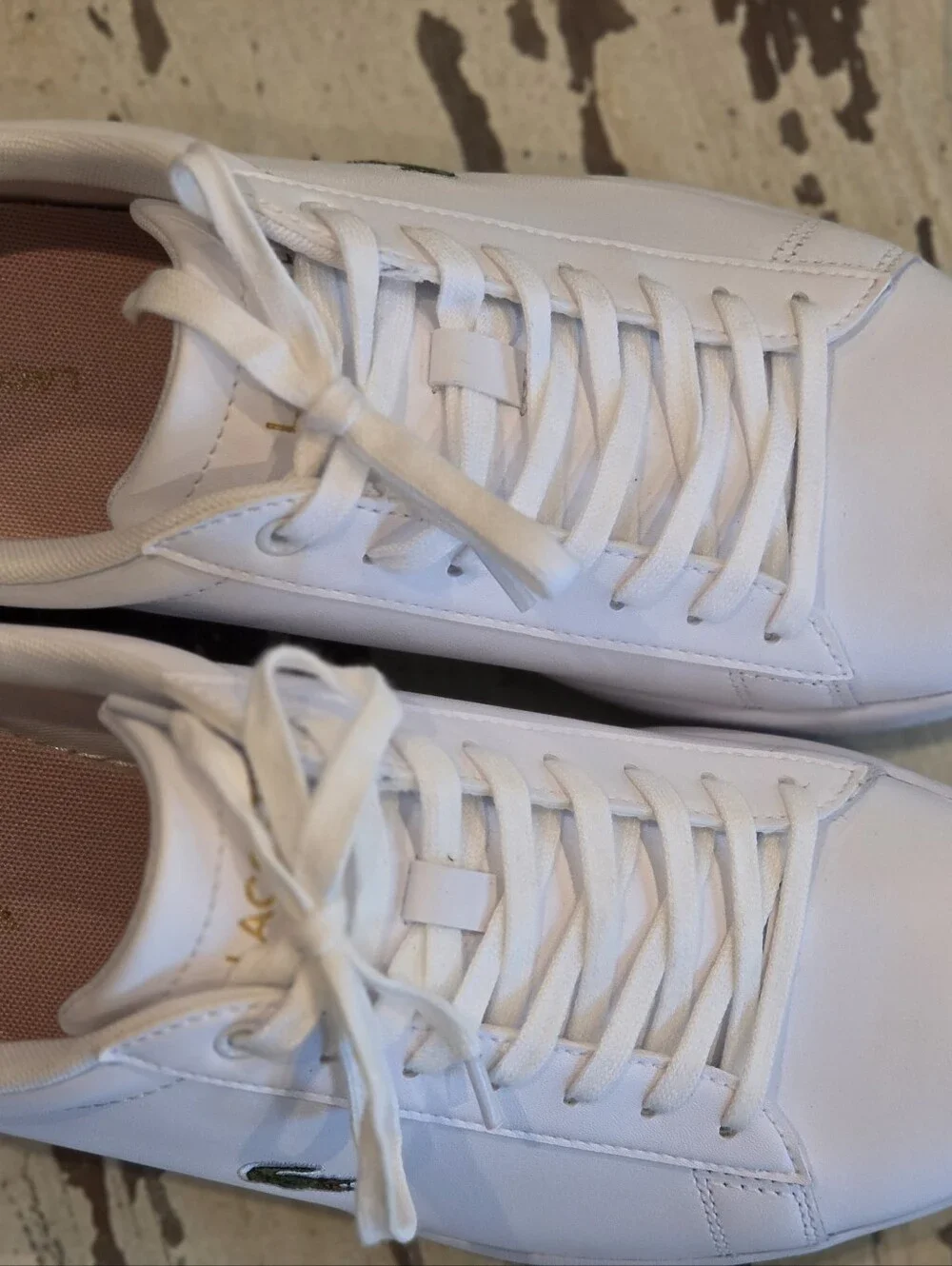 Lacoste White Low-Top Sneakers with Green Crocodile Accent